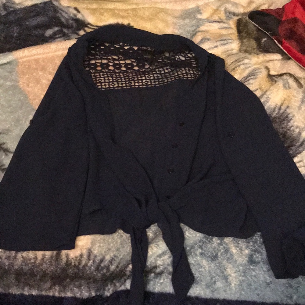 Dark blue button down & tie in front cardigans